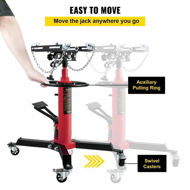 VEVOR 1322 lbs. Transmission Jack Hydraulic Telescopic Floor Jack 2-Stage Stand with Foot Pedal 360° Wheel for Garage Shop - MSYYCD1660LBSAD7VV0