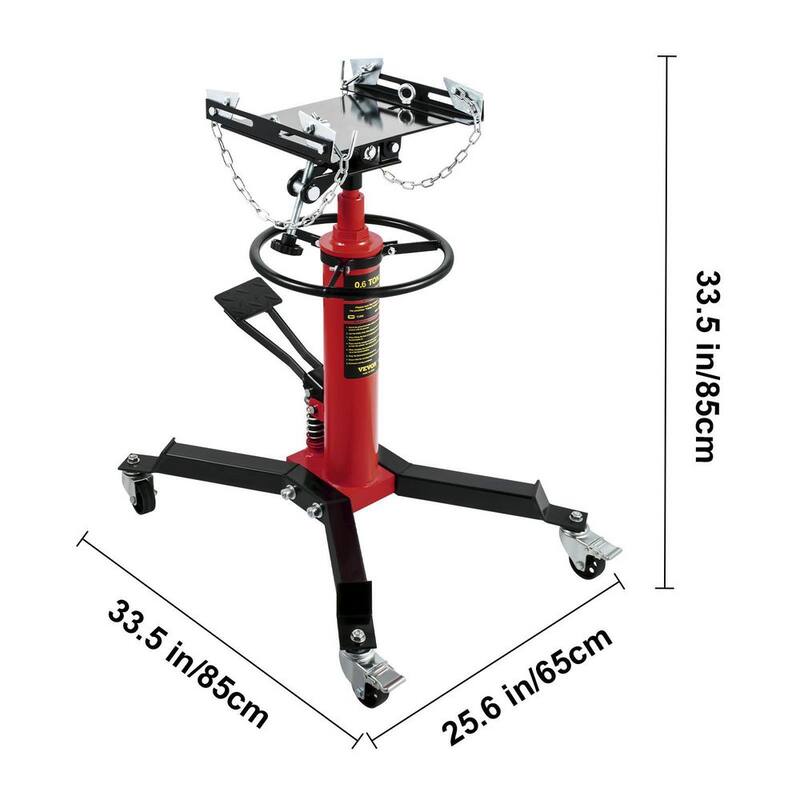 VEVOR 1322 lbs. Transmission Jack Hydraulic Telescopic Floor Jack 2-Stage Stand with Foot Pedal 360° Wheel for Garage Shop - MSYYCD1660LBSAD7VV0