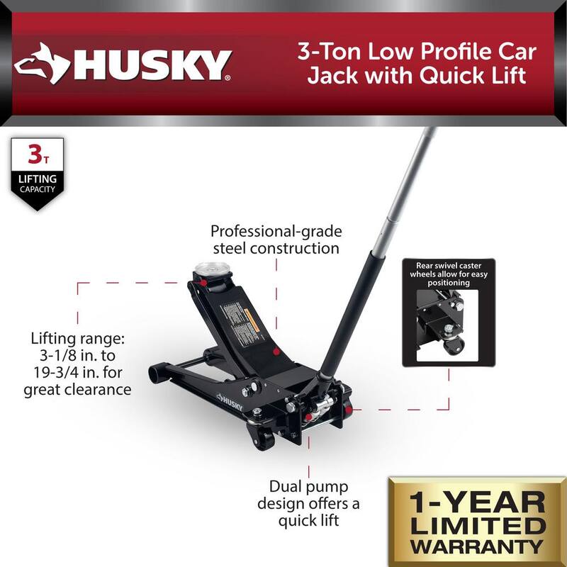 Husky 3-Ton Low Profile Car Jack with Quick Lift - HD00120-DIP