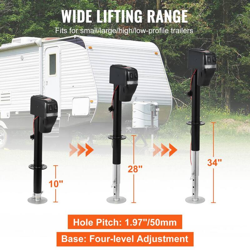 VEVOR Electric Trailer Jack 4000 lbs. Capacity Power Tongue Jack w/Waterproof Cover for Lifting RV Trailer 9.8 in. to 33.9 in. - DDTCQJ4000LBSRJ5DV9