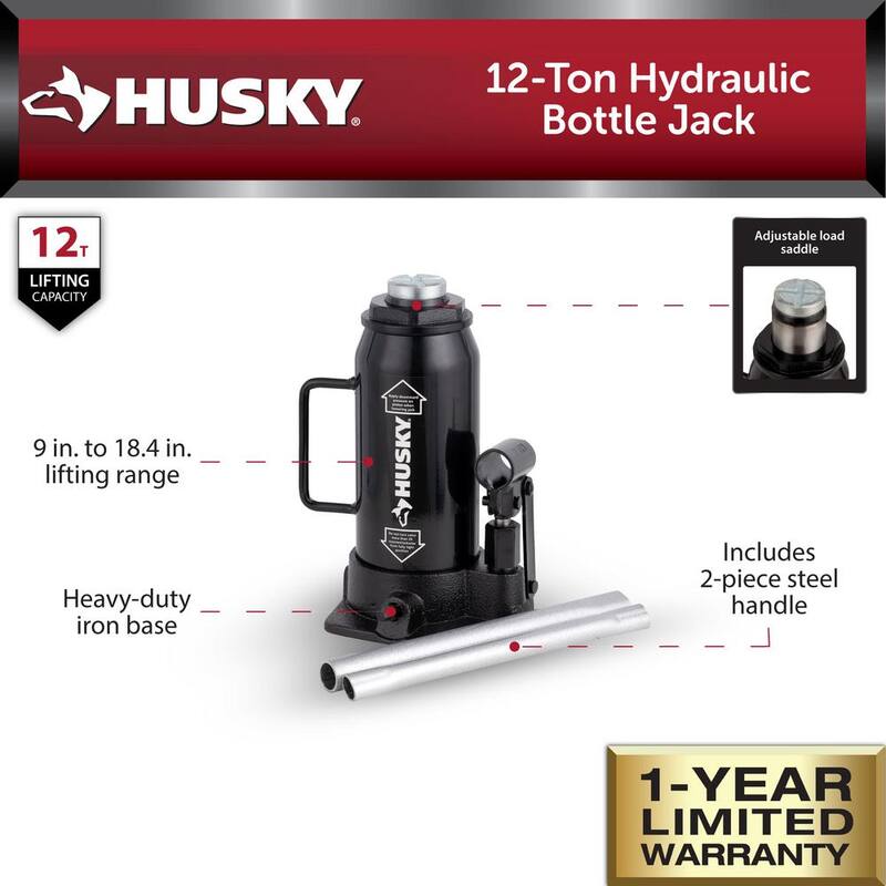 Husky 12-Ton Hydraulic Bottle Car Jack - HPL12B