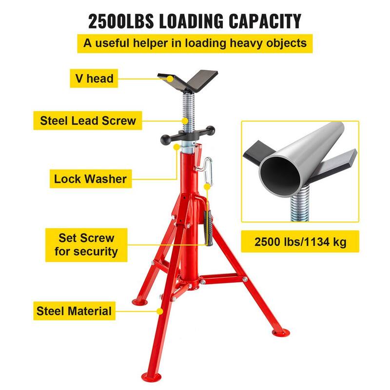 VEVOR V Head Pipe Stand Adjustable Height 28 in. to 52 in. 2500 lbs. Pipe Jack Stand 1/8 to 12 in. Welding Pipe Stand - GJ1107GJ000000001V0