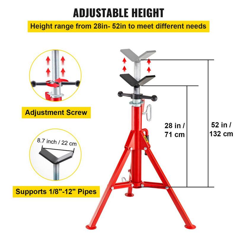VEVOR V Head Pipe Stand Adjustable Height 28 in. to 52 in. 2500 lbs. Pipe Jack Stand 1/8 to 12 in. Welding Pipe Stand - GJ1107GJ000000001V0