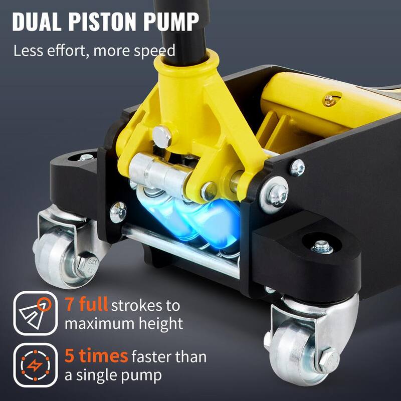 VEVOR Floor Jack 6600 lbs. Low Profile Racing Floor Jack with Dual Pistons Quick Lift Pump Lifting 3-6/11 in. to 19-11/16 in. - SGWSQJDLTSG3T41DVV0