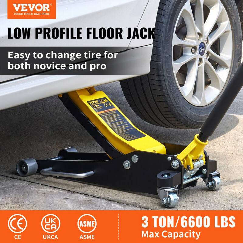 VEVOR Floor Jack 6600 lbs. Low Profile Racing Floor Jack with Dual Pistons Quick Lift Pump Lifting 3-6/11 in. to 19-11/16 in. - SGWSQJDLTSG3T41DVV0