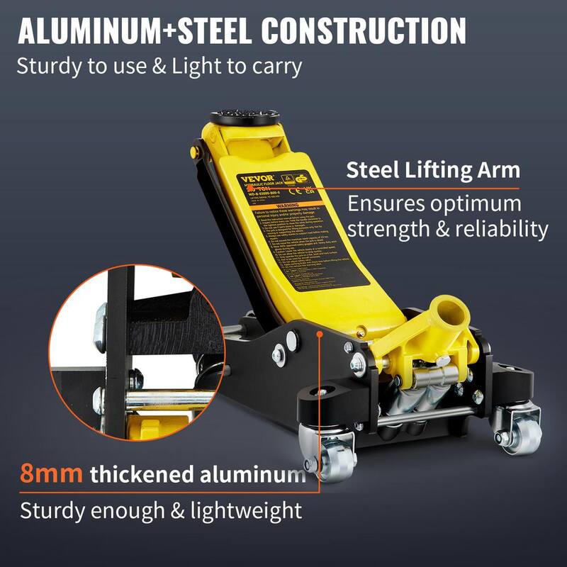 VEVOR Floor Jack 6600 lbs. Low Profile Racing Floor Jack with Dual Pistons Quick Lift Pump Lifting 3-6/11 in. to 19-11/16 in. - SGWSQJDLTSG3T41DVV0