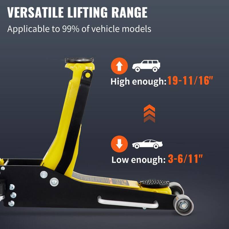 VEVOR Floor Jack 6600 lbs. Low Profile Racing Floor Jack with Dual Pistons Quick Lift Pump Lifting 3-6/11 in. to 19-11/16 in. - SGWSQJDLTSG3T41DVV0