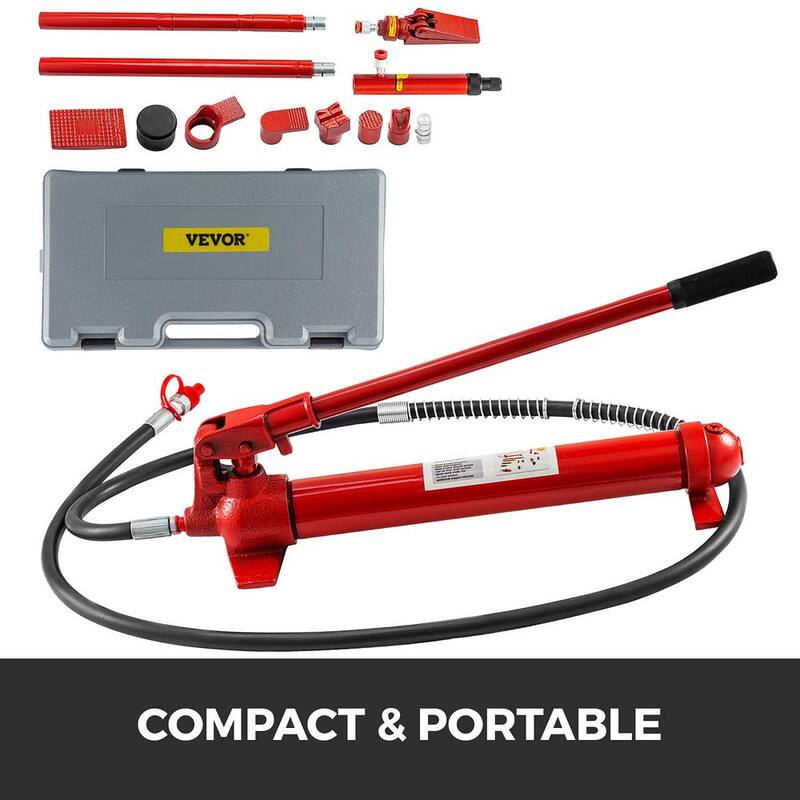 VEVOR 12-Ton Porta Power Kit 55.1 in. Oil Hose Hydraulic Jack Ram 5.3 in. Lifting Height Autobody Frame Repair Tools - GJ2M12TYYFLD00001V0