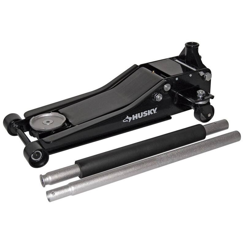 Husky 3-Ton Low Profile Car Jack with Quick Lift with 12 in. 4 Pocket Zippered Tool Bag - HD0012060012-BD