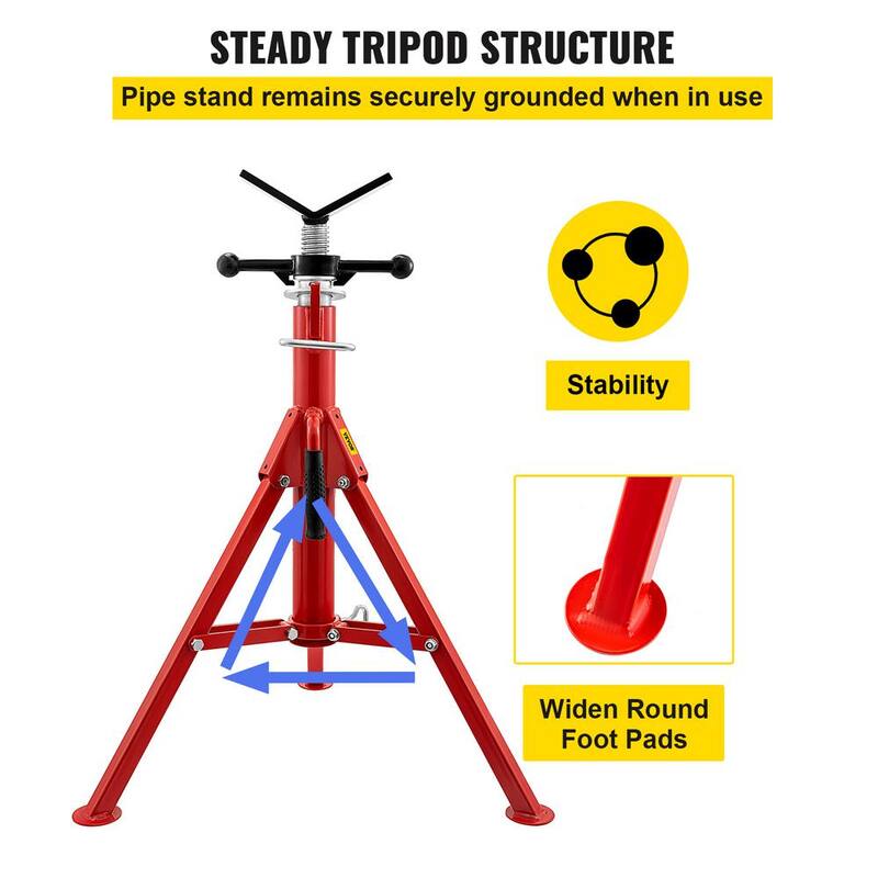VEVOR V Head Pipe Stand 24 in. to 42 in. Adjustable Height Steel Pipe Jack Stands 2500 lbs. Load for 1/8 in. to 12 in. Pipe - GJ1107BGJ-VX00001V0