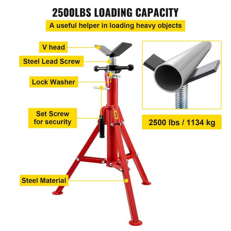 VEVOR V Head Pipe Stand 24 in. to 42 in. Adjustable Height Steel Pipe Jack Stands 2500 lbs. Load for 1/8 in. to 12 in. Pipe - GJ1107BGJ-VX00001V0