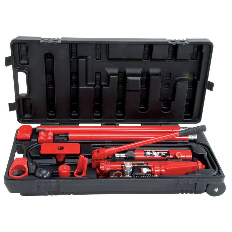 Porto-Power 10-Ton Hydraulic Body Repair Kit in Black/Red (19-Piece) - B65115