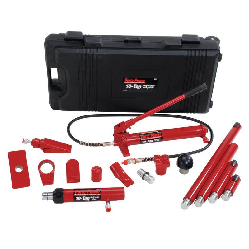 Porto-Power 10-Ton Hydraulic Body Repair Kit in Black/Red (19-Piece) - B65115