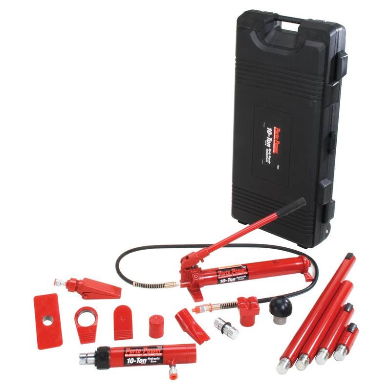 Porto-Power 10-Ton Hydraulic Body Repair Kit in Black/Red (19-Piece) - B65115