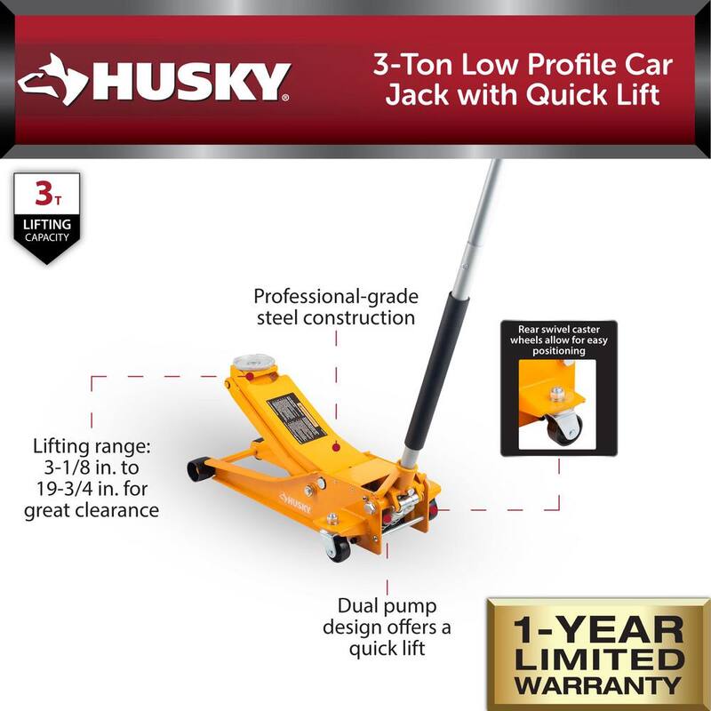 Husky 3-Ton Orange Low Profile Car Jack with Quick Lift - HD00120-OR-TH