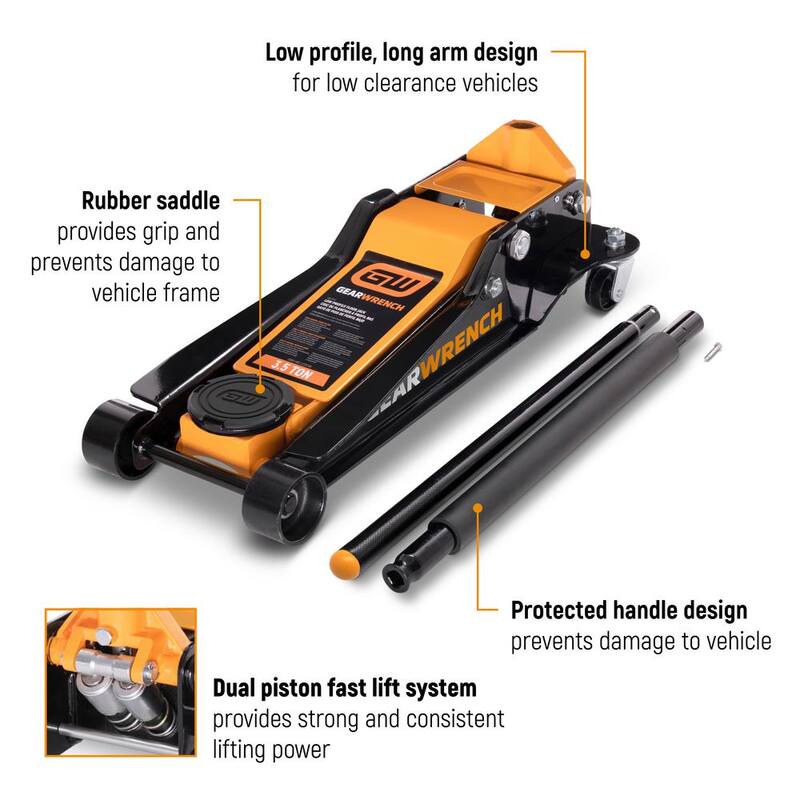 GEARWRENCH 3-1/2-Ton Low Profile Floor Jack with Dual Piston Quick Lift - GWLPFJ3T