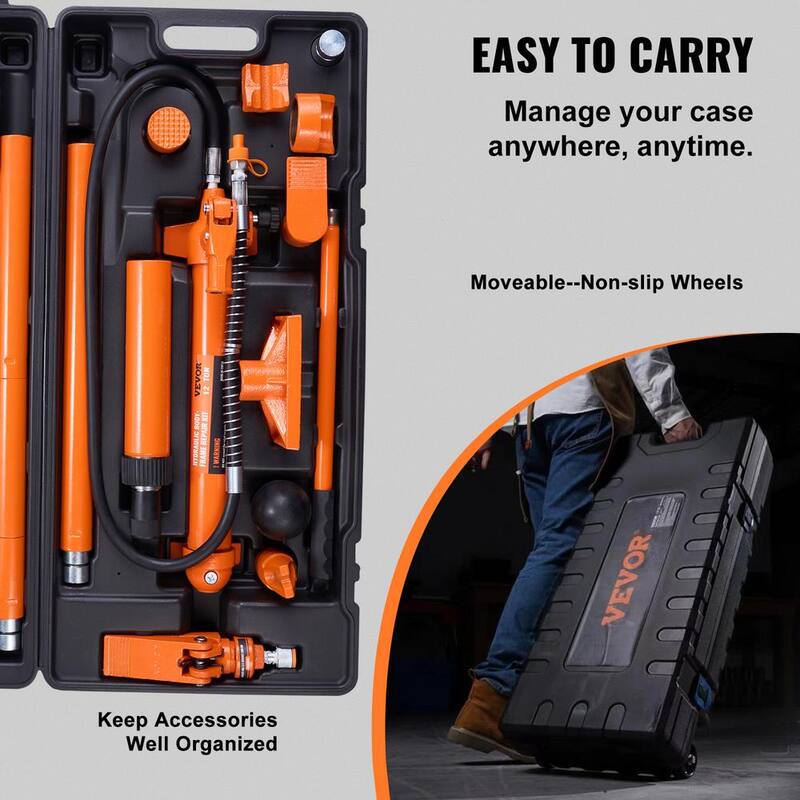 VEVOR 12 Ton Porta Power Hydraulic Jack Kit 26455 Lbs. Load Body Repair Tool with 4.6 ft. Oil Hose Carry Case for Automotive - FLDTJ12ABSTPUZ0B7V0