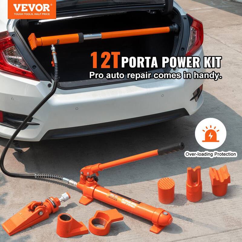 VEVOR 12 Ton Porta Power Hydraulic Jack Kit 26455 Lbs. Load Body Repair Tool with 4.6 ft. Oil Hose Carry Case for Automotive - FLDTJ12ABSTPUZ0B7V0