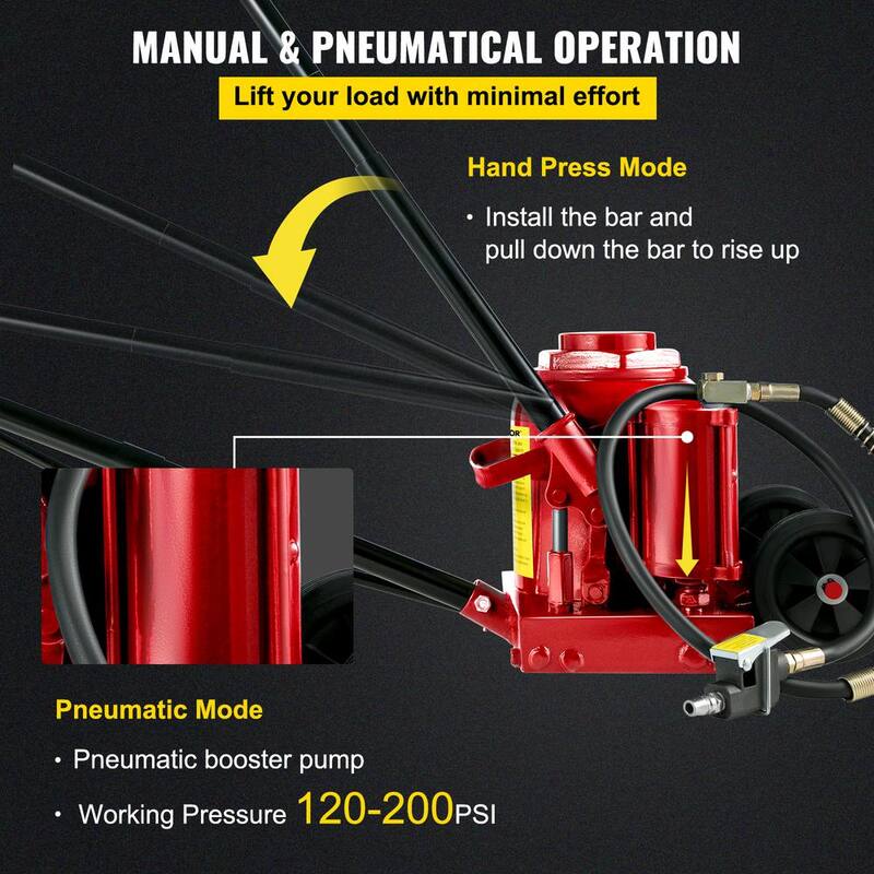 VEVOR 110231 lbs. 50-Ton Bottle Air Hydraulic Bottle Jack Rugged Steel Construction Heavy-Duty Air Jack - QJD50TSTSYYGS0001V0