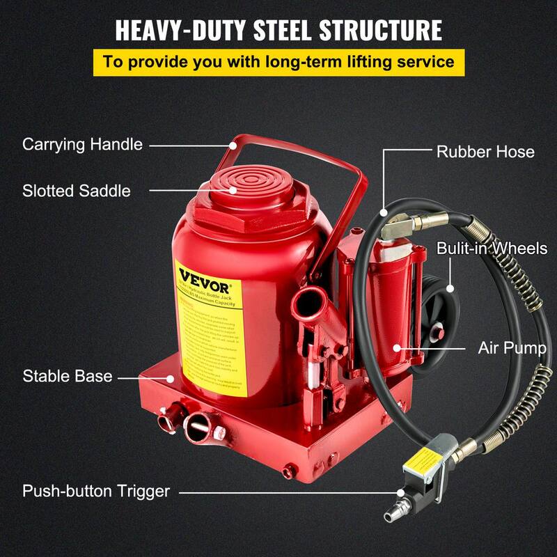 VEVOR 110231 lbs. 50-Ton Bottle Air Hydraulic Bottle Jack Rugged Steel Construction Heavy-Duty Air Jack - QJD50TSTSYYGS0001V0