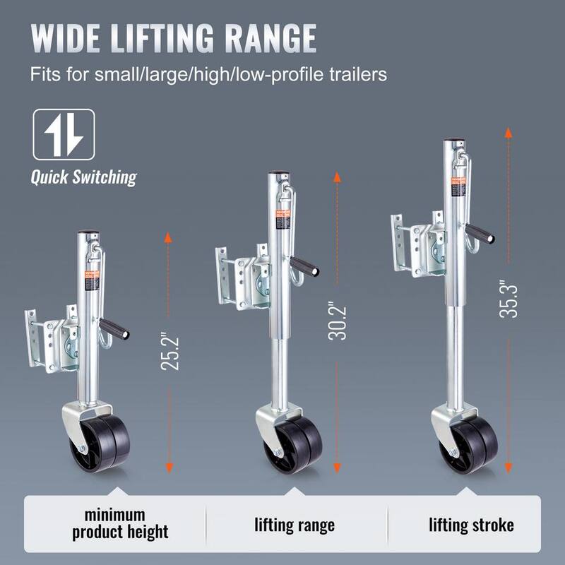VEVOR Boat Trailer Jack 35 in. Bolt-on Trailer Tongue Jack 2000 lbs. Capacity with PP Wheel and Handle for lifting RV Trailer - YTTCQJ2000LBSHUK5V0