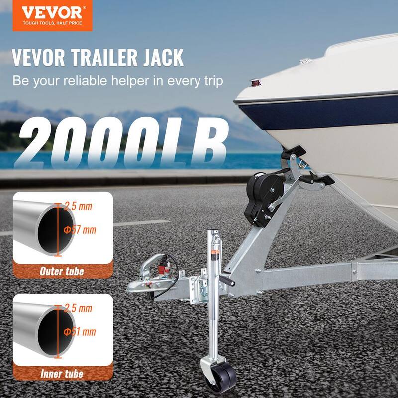 VEVOR Boat Trailer Jack 35 in. Bolt-on Trailer Tongue Jack 2000 lbs. Capacity with PP Wheel and Handle for lifting RV Trailer - YTTCQJ2000LBSHUK5V0