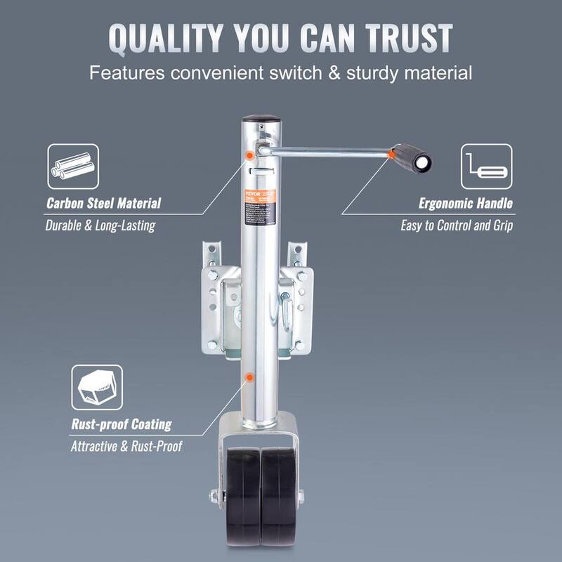 VEVOR Boat Trailer Jack 35 in. Bolt-on Trailer Tongue Jack 2000 lbs. Capacity with PP Wheel and Handle for lifting RV Trailer - YTTCQJ2000LBSHUK5V0