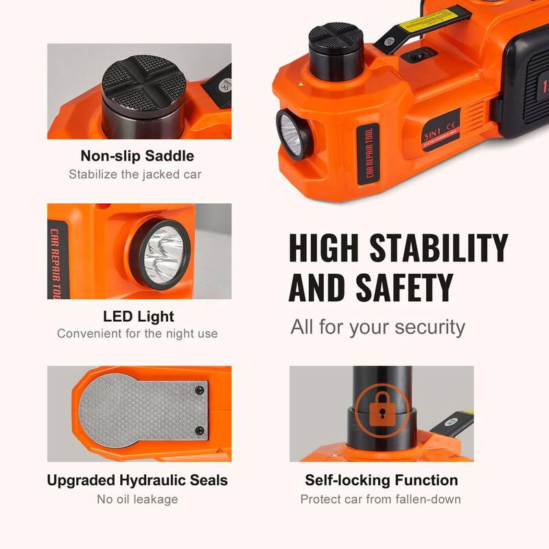 VEVOR 5-Ton 11023 lbs. Electric Hydraulic Jack Car Floor Jack 12V Lift Up To 17.7 in. Height with Built-in Tire Inflator Pump - DDYYQJDTJDWC5G95XV9