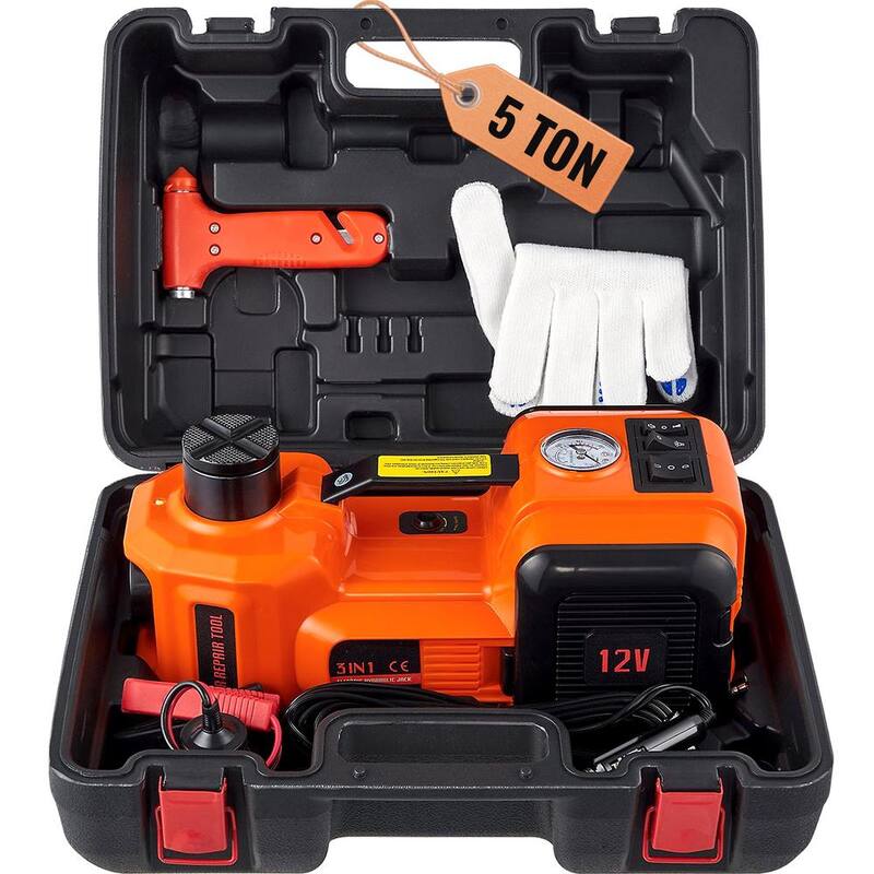 VEVOR 5-Ton 11023 lbs. Electric Hydraulic Jack Car Floor Jack 12V Lift Up To 17.7 in. Height with Built-in Tire Inflator Pump - DDYYQJDTJDWC5G95XV9