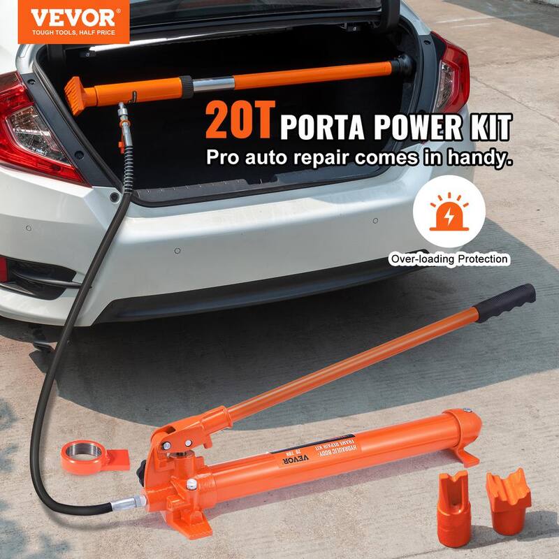 VEVOR 20 Ton Porta Power Hydraulic Jack Kit 44000 Lbs. Load Body Repair Tool with 4.6 ft. Oil Hose Carry Case for Automotive - FLDTJHSD20TPUKYSUV0