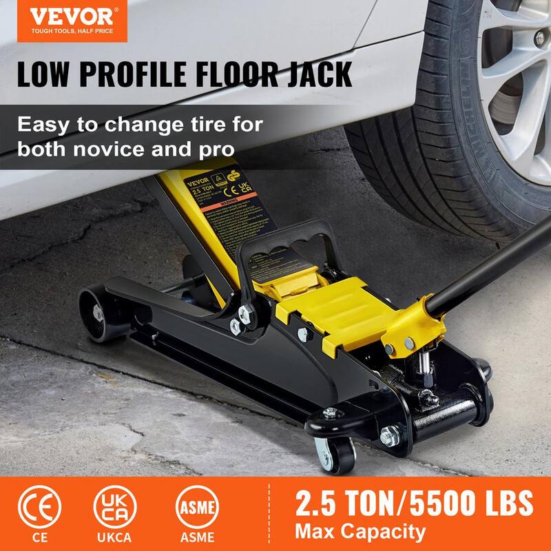 VEVOR Low Profile Floor Jack 2.5 Ton Heavy Steel Single Piston Hydraulic Pump Heavy-strength Steel Construction - DGWSQJDTDG25TNS38V0-0702
