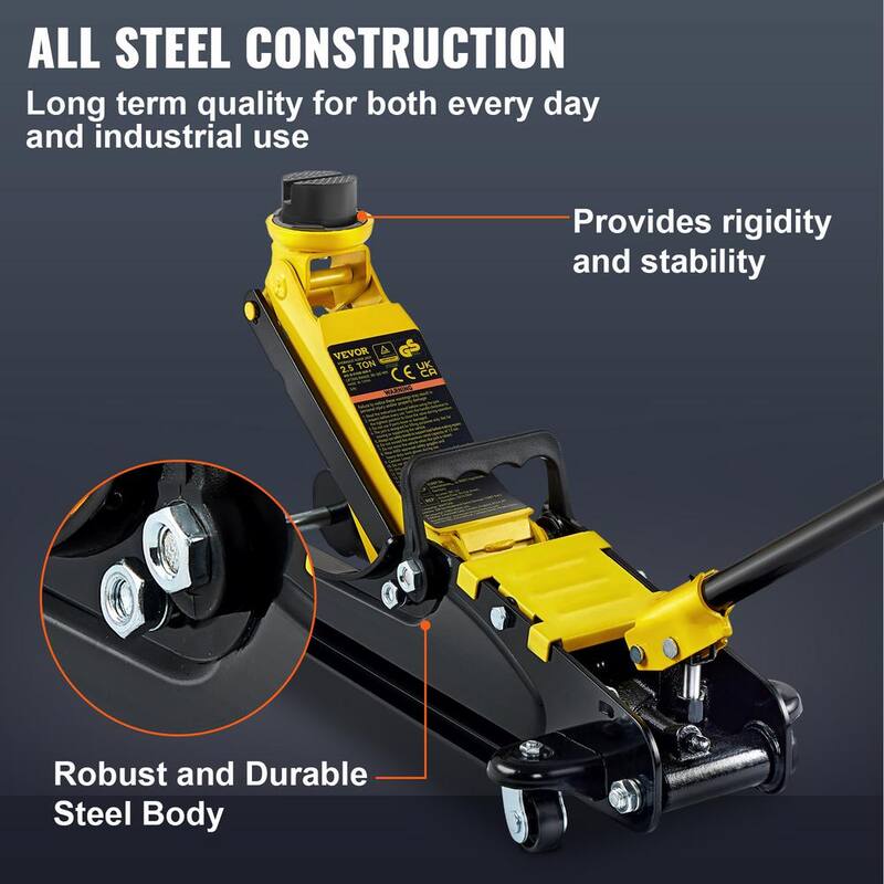 VEVOR Low Profile Floor Jack 2.5 Ton Heavy Steel Single Piston Hydraulic Pump Heavy-strength Steel Construction - DGWSQJDTDG25TNS38V0-0702