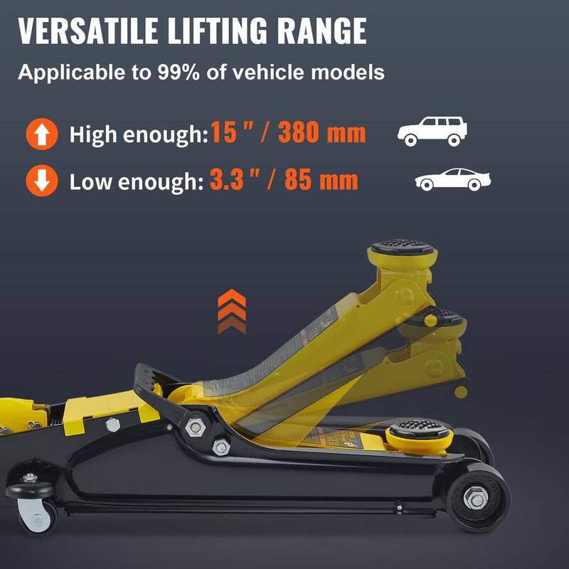 VEVOR Low Profile Floor Jack 2.5 Ton Heavy Steel Single Piston Hydraulic Pump Heavy-strength Steel Construction - DGWSQJDTDG25TNS38V0-0702