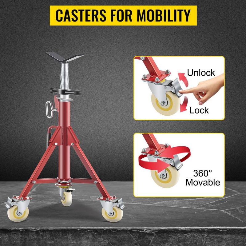 VEVOR 28 in. to 52 in. Pipe Jack Stand 882 lbs. Load Folding V Head Pipe Stand with lockable Casters for 1/8 to 12 in. pipes - GJGJXDL1107AV65OSV0