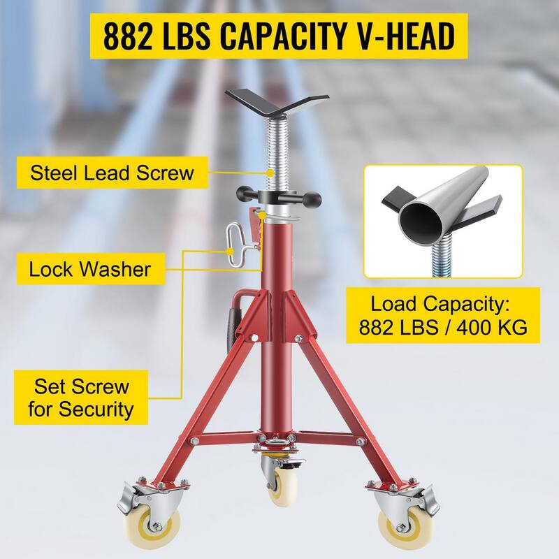 VEVOR 28 in. to 52 in. Pipe Jack Stand 882 lbs. Load Folding V Head Pipe Stand with lockable Casters for 1/8 to 12 in. pipes - GJGJXDL1107AV65OSV0