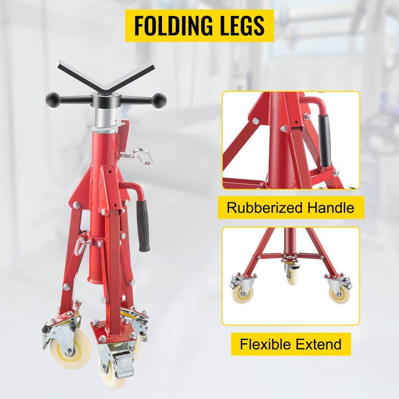 VEVOR 28 in. to 52 in. Pipe Jack Stand 882 lbs. Load Folding V Head Pipe Stand with lockable Casters for 1/8 to 12 in. pipes - GJGJXDL1107AV65OSV0