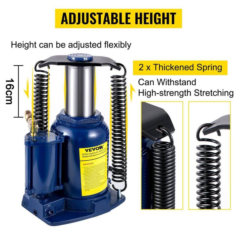 VEVOR 32-Ton Air Hydraulic Bottle Jack Pneumatic/Manual Dual Operation High Lift Pneumatic Hydraulic Bottle Jack - QDYYQJDQCW32TGNR2V0
