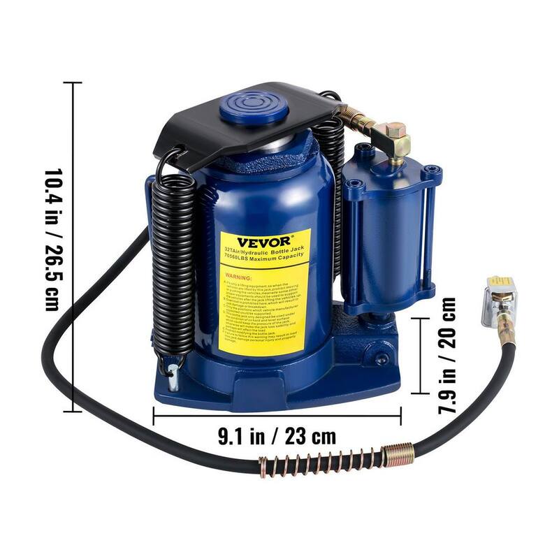 VEVOR 32-Ton Air Hydraulic Bottle Jack Pneumatic/Manual Dual Operation High Lift Pneumatic Hydraulic Bottle Jack - QDYYQJDQCW32TGNR2V0