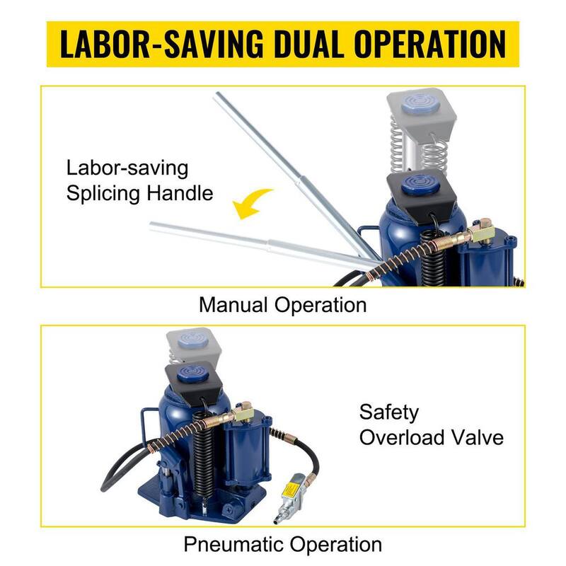 VEVOR 32-Ton Air Hydraulic Bottle Jack Pneumatic/Manual Dual Operation High Lift Pneumatic Hydraulic Bottle Jack - QDYYQJDQCW32TGNR2V0