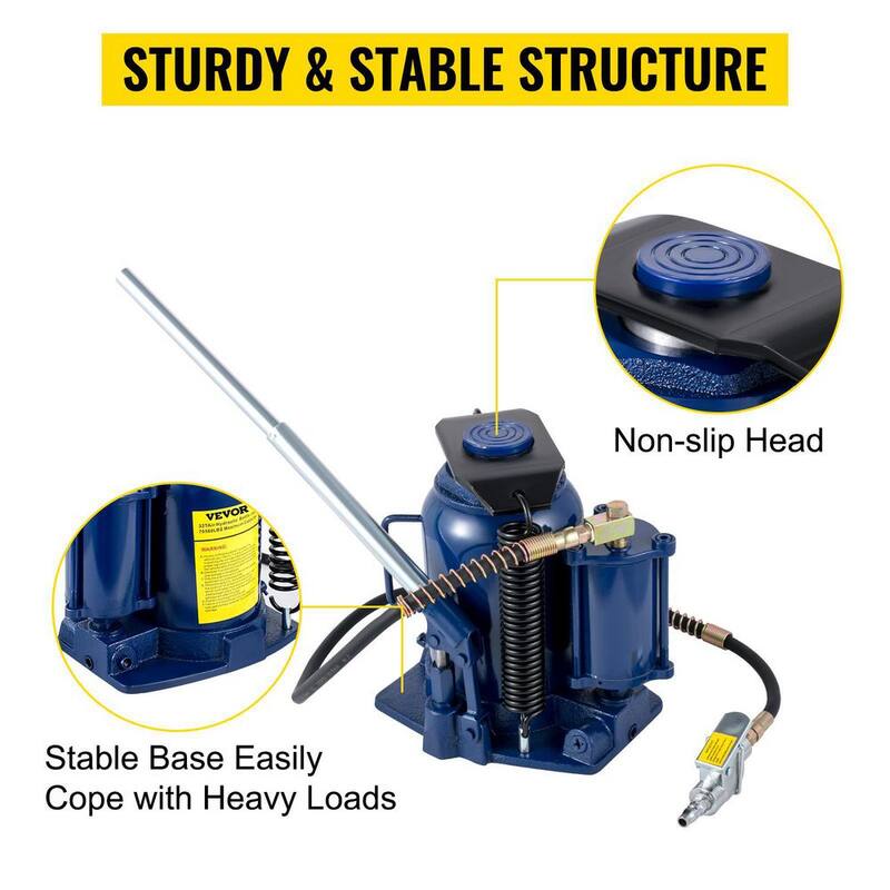 VEVOR 32-Ton Air Hydraulic Bottle Jack Pneumatic/Manual Dual Operation High Lift Pneumatic Hydraulic Bottle Jack - QDYYQJDQCW32TGNR2V0