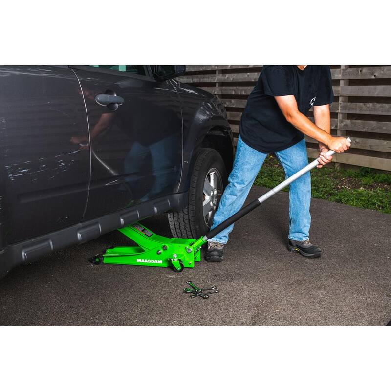 Maasdam 3-Ton Low Profile Car Jack with Quick Lift and 3-Ton Jack Stand in Green - MPL46994124-GR-BD