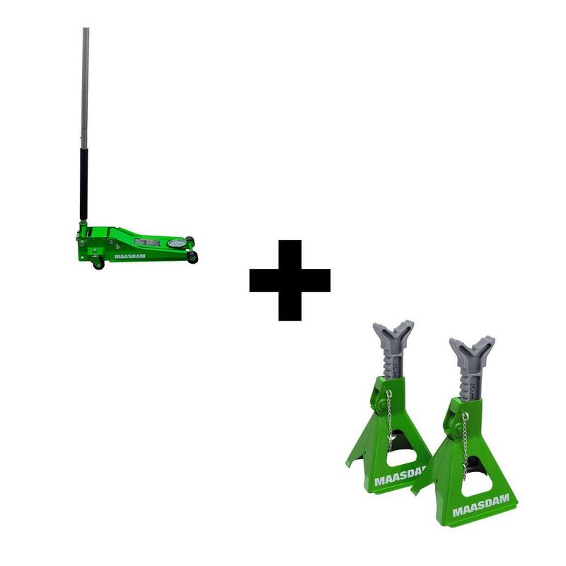 Maasdam 3-Ton Low Profile Car Jack with Quick Lift and 3-Ton Jack Stand in Green - MPL46994124-GR-BD