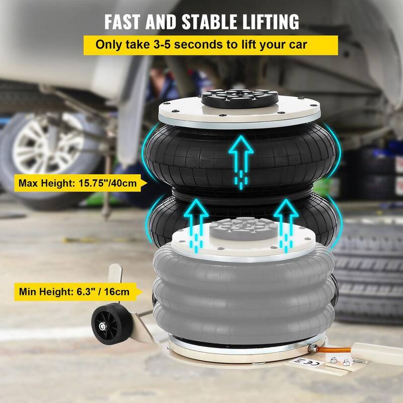 VEVOR Pneumatic Air Jack 5-Ton/11000 lbs. Triple Bag Air Jack Lifting Height 6.3 in. to 15.75 in. Inflatable Car Jack Lifter - QJD5TSBQNS0000001V0