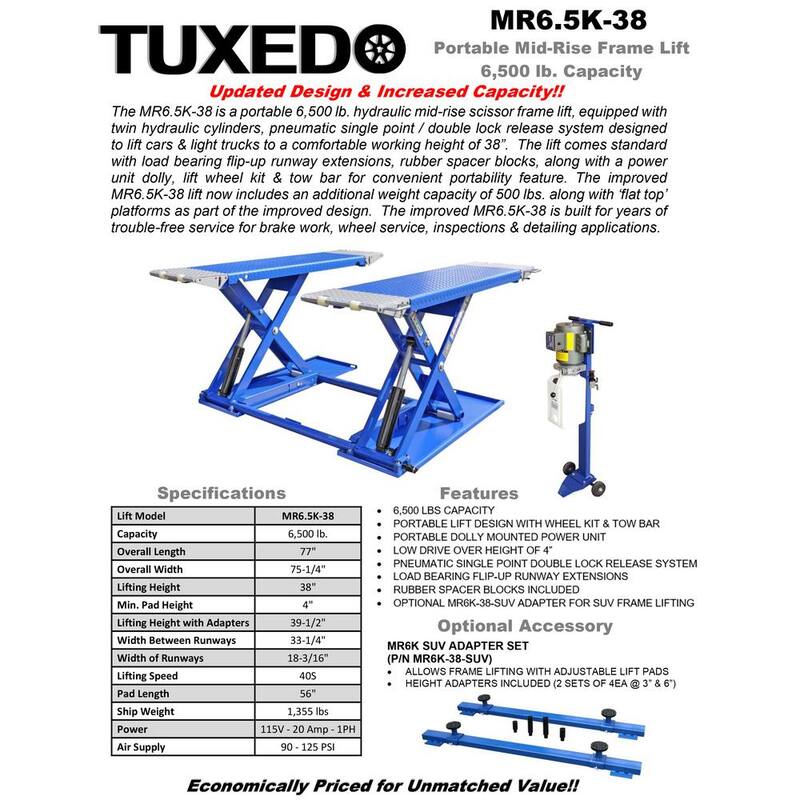TUXEDO 6,500 lbs. Capacity Mid-Rise Scissor Lift - MR6.5K-38