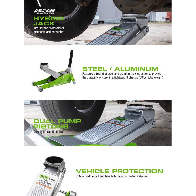Arcan 3-Ton Hybrid Heavy Duty Aluminum and Steel Low Profile Floor and Car Jack - A20001