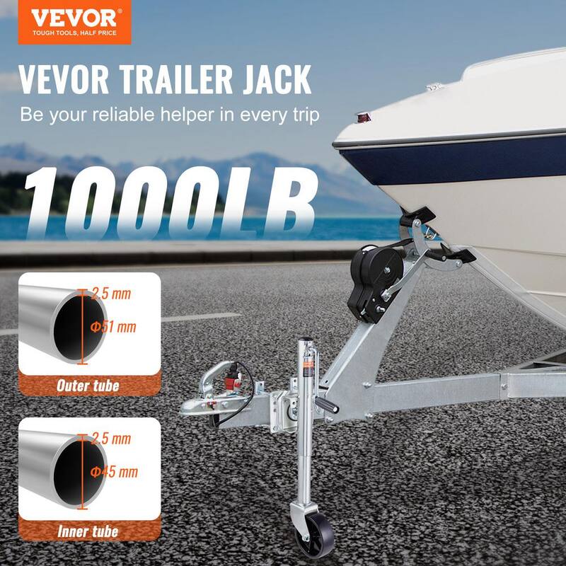 VEVOR Trailer Jack, Boat Trailer Jack 32.8 in., Bolt-on Trailer Tongue Jack Weight Capacity 1,000 lb., with PP Wheel - YTTCQJ1000LBSXBQBV0-805