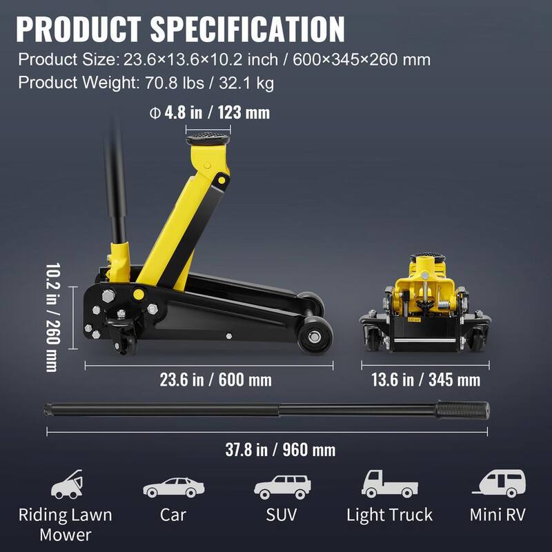 VEVOR Low Profile Floor Jack 3 Ton Heavy Steel Single Piston Hydraulic Pump - SGWSQJDTZDG3TIXQOV0