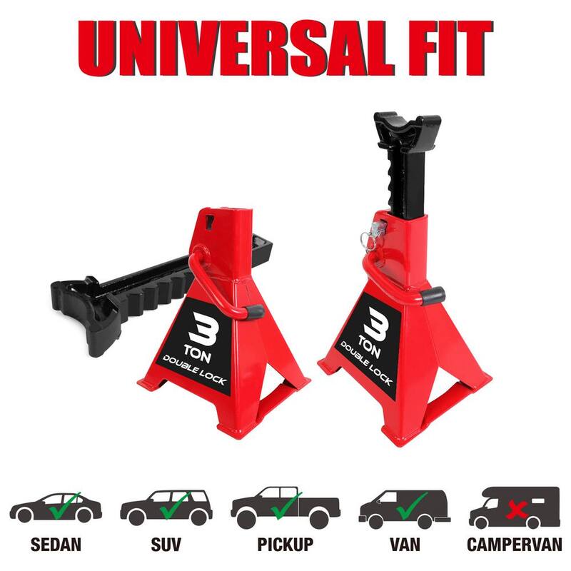 Big Red 3-Ton Reinforced Double-Locking Jack Stands (2-Pack) - T43005A