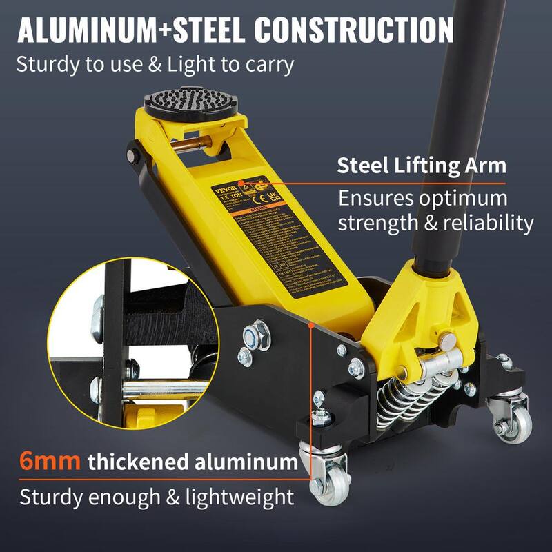 VEVOR 1.5 Ton Low Profile Aluminum Steel Racing Floor Jack Dual Pump Lift Car Heavy-duty Steel Durable Aluminum Construction - SGWSQJDLTS15TZLGSV0-0702