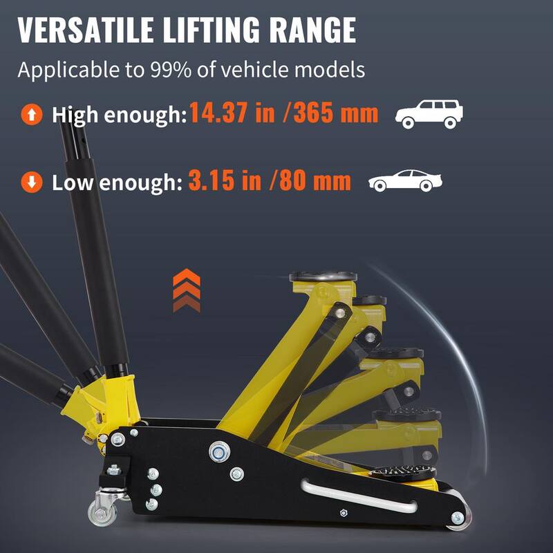 VEVOR 1.5 Ton Low Profile Aluminum Steel Racing Floor Jack Dual Pump Lift Car Heavy-duty Steel Durable Aluminum Construction - SGWSQJDLTS15TZLGSV0-0702